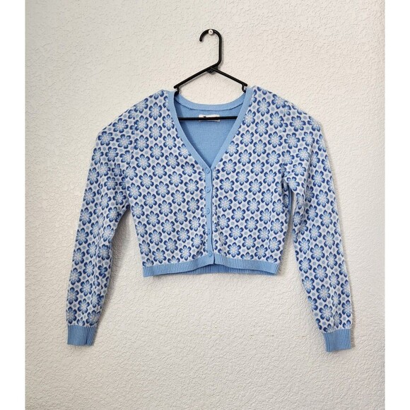Hollister Women's Blue/White Cropped Button Up Cardigan Sweater Size Large NWOT - Picture 3 of 8